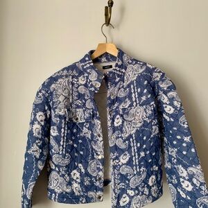 Mexx Quilted Light Blue and White Paisley Bomber Jacket